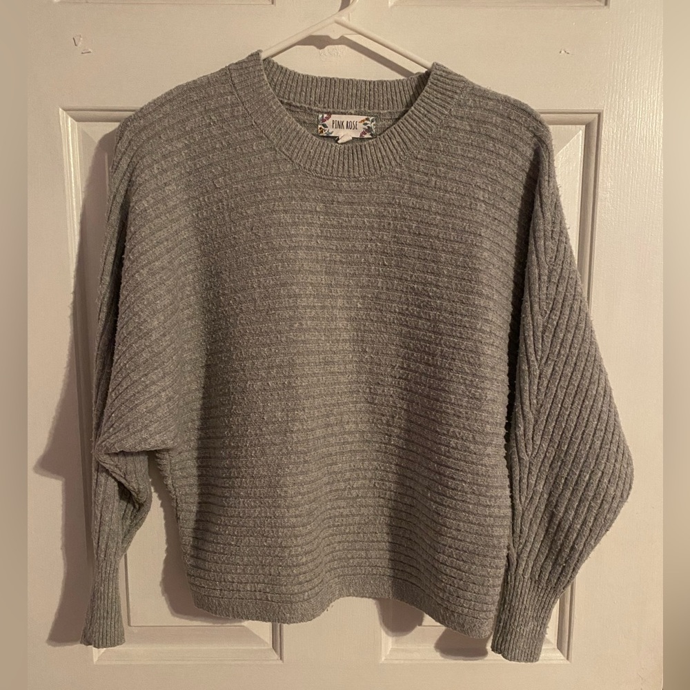 Pink Rose Grey Scoop Neck Sweater